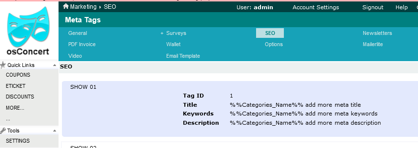 Meta Tags for events